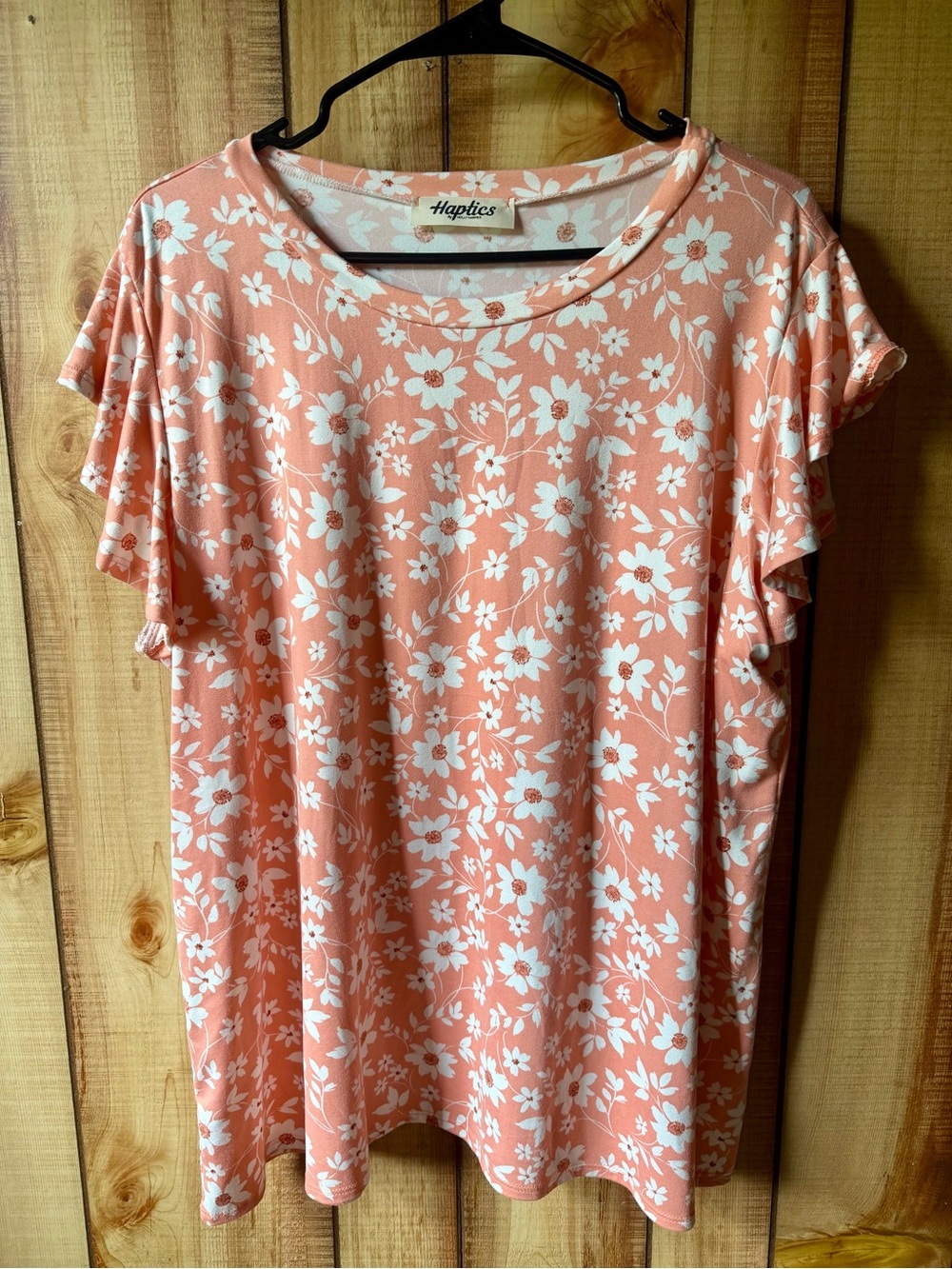Haptics Coral Floral Flutter Sleeve Blouse